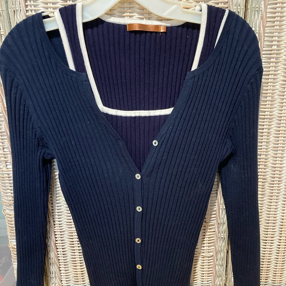 Navy Blue with White Trim Sweater Set